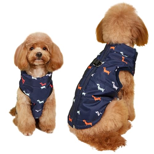 Asmea Dog Coat Warm Dogs Jacket Harness with D-ring Slightly Water-resistant Waterproof Puppy Coats for Cold Weather Christmas Dog Clothes Winter Small Dogs Coats Dachshund Coat Blue XXS