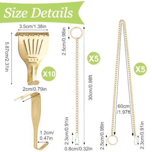 Image of Picture Hanging Kit - 10Pcs Frame Rail Hooks with 10Pcs Chains, Art Display Hanging System in Two Sizes for Wall Picture, Exhibition(Gold, 30CM & 60CM)