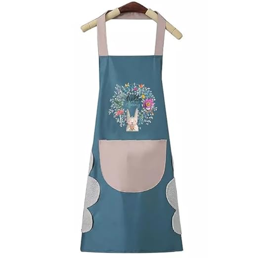 essentials Women Kitchen Apron with Hand Wipe Pockets,Hand-wiping,Water-drop Resistant with 2 Pockets,Chef Aprons for Kitchen, Cooking, BBQ, Cleaning