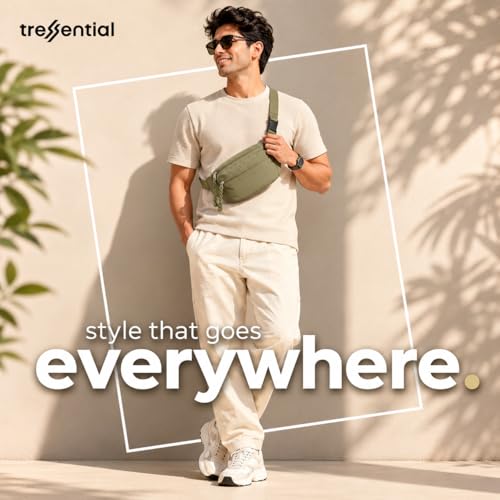 Image of Tressential Waist Bag for Men Women | Cross Body Fanny Pack Sling Bag for Hiking, Travel, Camping, Outdoor Sports, Cycling | Money Belt with Adjustable Strap (Olive Green)