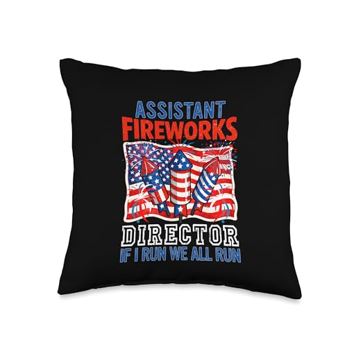 Assistant Fireworks Director Joke All Run 4th July US Flag Throw Pillow
