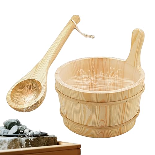 Sauna und Schöpflöffel-Set - Für Sauna In Eimer | 4L Holzdusche Lieferungen Auslaufsicher | Werkzeuge für Dampf im Freien für Badezimmer