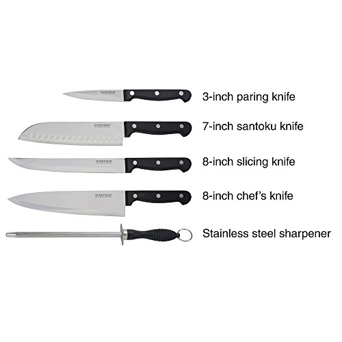 Oceanstar KS1200 Contemporary Knife Set with Block, Elegant Black, 6-Piece