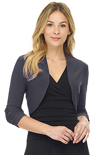 Image of Rekucci Women's Chic Soft Knit Stretch Bolero Shrug with Ruched Sleeves