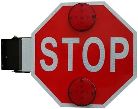 18" Double Sided LED School Bus Stop Sign, Electric/Manual Flashing Light, Reflective Aluminum Warning Sign for School Zones, Bus Lanes, High Visibility Safety Sign