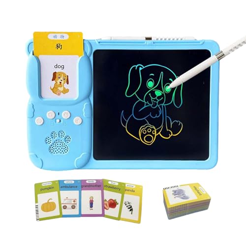 Tarjetas De Aprendizaje Dobles, Tarjetas Flash Audibles 2 en 1, Divertidos Juguetes De Habla Preescolar, Juguetes Educativos De Aprendizaje De Idiomas con Tableta De Dibujo para Cumpleaños Festivos