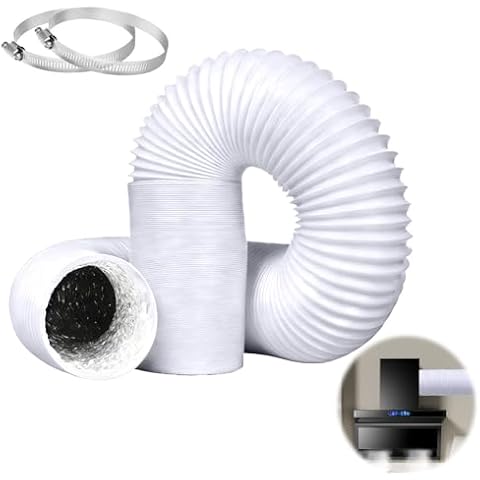 4inch x 10ft (3M) Air Conditioning Hose Ducting Tumble Dryer Vent Hose, Aluminium 100mm Ducting, Wide Long Flexible Aluminium PVC Air with 2 Clamps for Extractor Fan Tumble Dryer(White) Cover
