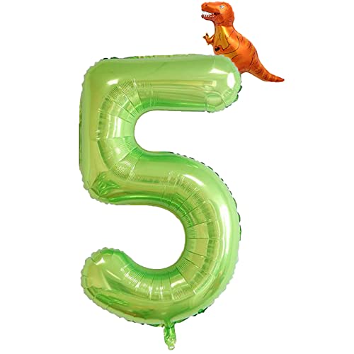 40 Inch Green Number 5 & Mini Dinosaur Balloon For Boys Birthday Party Decorations, 5Th Birthday Dinosaur Party Supplies Jungle Green Theme Birthday Patry Balloons Decorations #TOP1