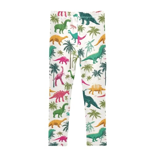 Boccsty Green Palm Trees Colorful Dinos Girls Leggings Kids Yoga Pants Dance Active Tights 4T2