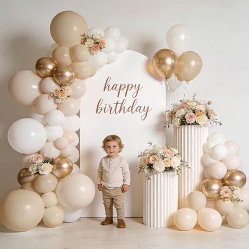 Image of White and Gold Balloon Arch Kit, Beige,Nude, 144 Pcs Different Size