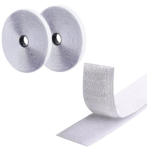 5m Hook and Loop Tape, Nylon Double Sided Hook & Loop Strips, Strong Double Sided Adhesive, 2cm Wide, Water Repellent/Resistant for DIY, Home, Office(White)