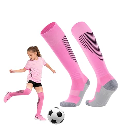 Haxisii Pink Football Socks, 1 Pair breathable Girls football Socks, Kids Footballs Sock Soft and Breathable Children's Training Sock, Unisex,for Youth Athletic Training (Pink)
