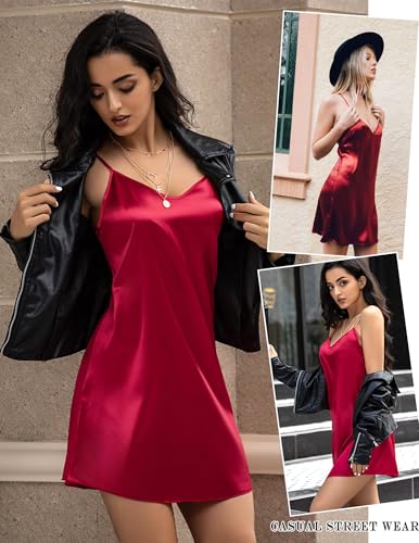 Image of Avidlove Satin Nightgowns for Women Silk Slip Dress Sexy Sleepwear | Adjustable spaghetti straps,elegant V neck,flattering mini lingerie dress,comfortable all day wear