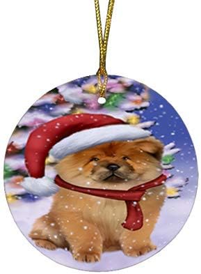 Have a Holly Jolly Chow Chow Dog Round Flat Ornament - Pet Decorative Hanging Ornaments for Christmas X-mas Tree Decorations - 2.75" Round Ceramic Christmas Ornament POR1287