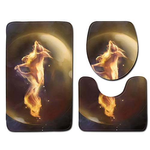 XUEPING 3-teiliges Set, Rutschfeste Badteppich, Badematte+Pedestal Carpet+WC-Sitz 3D-Tiermuster 5 Stile 2 Größen (Farbe…