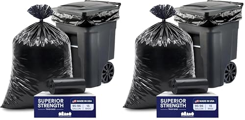 Image of Plasticplace 95-96 Gallon Heavy Duty Black Trash Bags - Contractor Grade,Extra Large Garbage Bags for Construction & Outdoor Trash Cans,1.2 Mil Thick,61 inch x 68 inch (Roll),15 Count (Pack of 2)