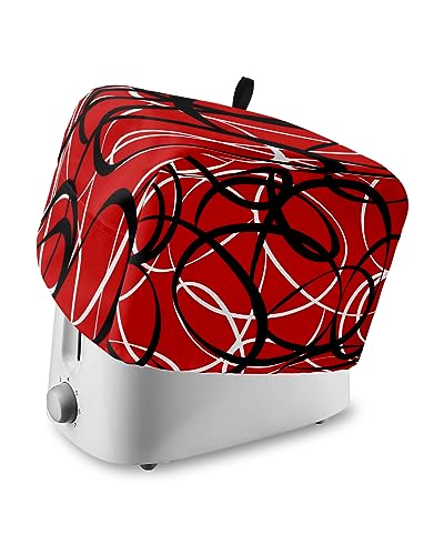 2 Slice Toaster Cover, Bread Machine Cover Red Black White Modern Abstract Art Lines Kitchen Appliance Dust Cover with Top Handle Fingerprint Protection Lightweight Kitchen Toaster Cover