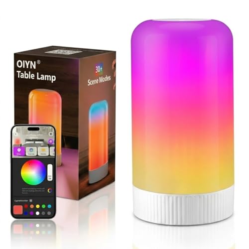 OIYN RGBICWW Smart Table Lamp, Touch Bedside Lamp with App Control, 33 Scene Modes & 16M Colors, Music Sync Dimmable LED Color Changing Nightstand Lamp for Bedroom, Living Room, Gaming