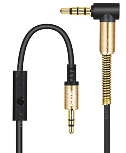 Image of FASTX Strong Black L-Shaped 3.5mm Aux Cable with mic 24K Gold Plated Male to Male Audio Cable with Inline Wire Control Button for Music and Smart Control for Answer Phone Calls.