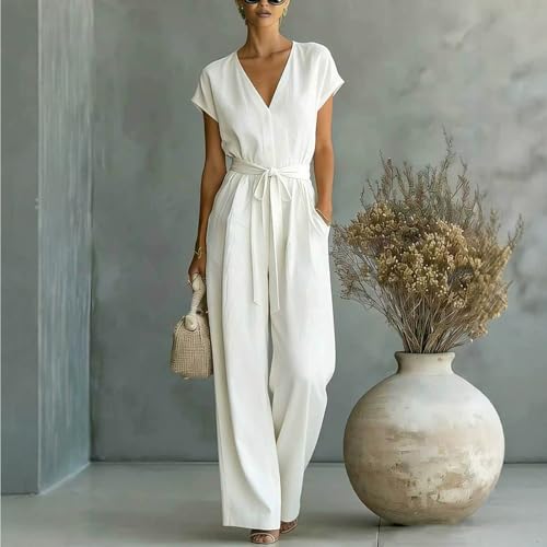 Mono largo fluido de mujer con cuello V y bolsillos para verano 2
