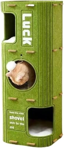 Marysea多段式猫用フェルトハウス 多機能キャットタワー 爪とぎ遊び場 猫ベッド休憩所 ふわふわボール付き 厚手耐久フェルト 大型猫 多頭飼いコンパクト インテリア 組立簡単 小型スペース 多機能 ペット用品 (グリーン,3階)