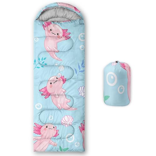 Image of QOOMO Axolotl Cute Camping Sleeping Bags,3 Season Warm & Cool Weather,Lightweight,Waterproof Sleeping Bags for Adults & Kids,Traveling,and Outdoors