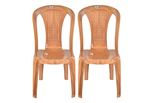 Image of Prima Plastic Chair for Living Room | Set of 2 | Chair for Home, Living Room, Multipurpose | Stackable Chair Without Arm | 100% Virgin Plastic | Chair 4003 (Sandalwood Colour)