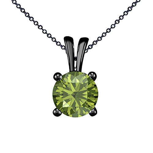 RS JEWELS Collier avec pendentif solitaire en tourmaline verte ronde 1 carat pour femme - 45,7 cm (40,6 cm + 5,1 cm d'extension - Or noir 14 carats sur argent 925 Cover