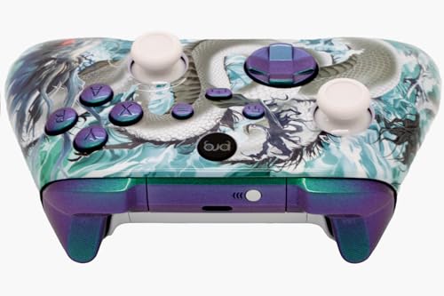 Image of Wireless Custom Controller Compatible with PC, Windows 10+, Series X /S & One (Series X /S White Dragon w /Green Chameleon Inserts)