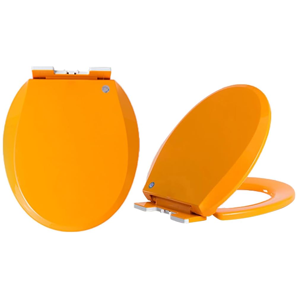 Ldhsjh Orange Toilet Seat 16.5 Round, Plastic Quiet Soft Close, Easy Install Clean, With Mounting Hinges Accessories, Round, Quiet, Close, Plastic, Toilet, Soft, Seat