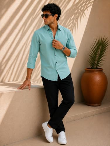 Image of Zilcon Men's Solid Coffee Brown Casual Cotton Blend Shirt
