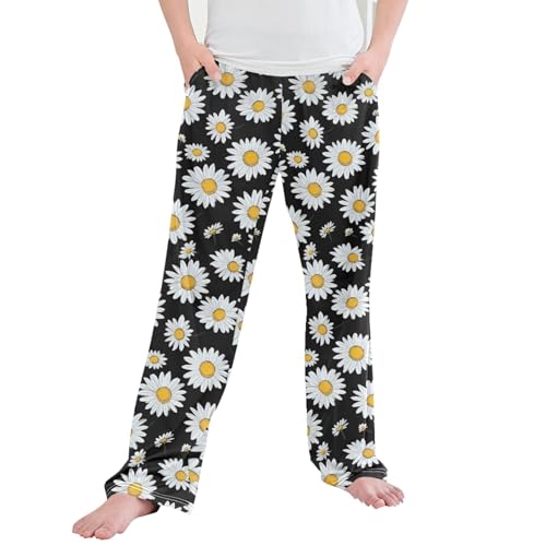 Daisy Flower Long Pajama Pants Elastic Waist PJ Bottoms with Pockets S A110394