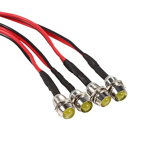 Fydun Spia LED 12V, 4 Pezzi 8mm Lampadine Cruscotto per Auto Furgoni Camion Spia del Cruscotto Pilota del Pannello Indicatore Luminoso Impermeabile Luce di Segnalazione(Giallo)
