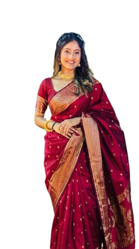 Image of C J Enterprise Women's Banarasi Saree Pure Kanjivaram Style Silk Saree With Blouse Piece for Wedding (BS09)