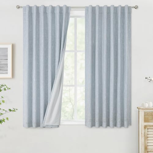 Vision Home Chambray Blue Blackout Curtains 63 inch for Bedroom Thermal Insulated Room Darkening Window Treatment Set Rod Pocket Back Tab Modern Soundproof Grayish Blue Drapes 2 Panels 50 Wx63 L