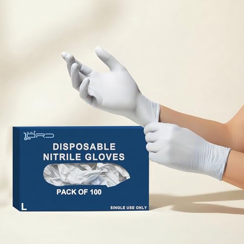 Image of 100 Pcs Disposable Nitrile Gloves | Powder-Free, Latex-Free, Food Safe & Chemical Resistant Hand Gloves for Kitchen, Medical, Salon, Cleaning & Lab (Large)
