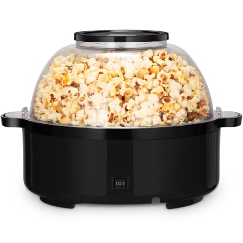 Popcorn Maker, Automatic Stirring Popcorn Maker Popper With Nonstick Plate & Stirring Rod, Popcorn Popper Maker With Large Lid For Serving Bowl And Two Measuring Spoons, Black #TOP14