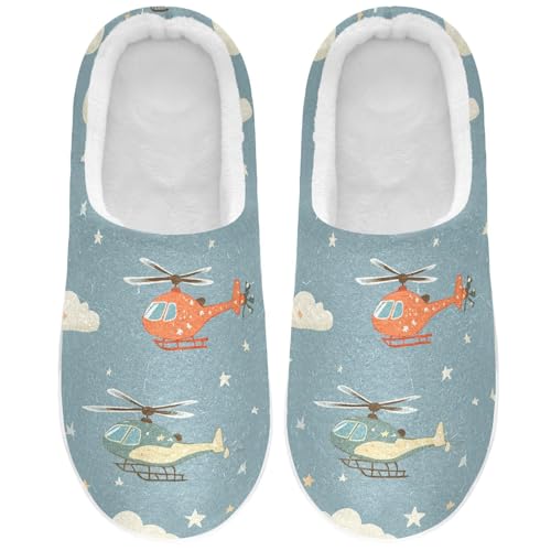 JUNZAN Helicopter Stars Cloud Silver Women Cotton Slippers Warm Memory Foam Mens Slippers for Travel Christmas Presents 6-7