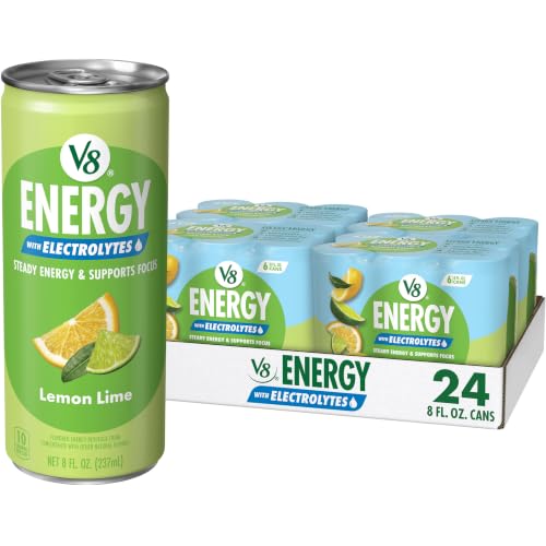 V8 Energy with Electrolytes Lemon Lime Energy Drink, 8 fl oz Can (6 Count) (24 Pack)