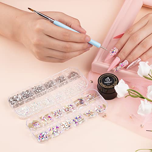 Beetles Gel Polish Nail Art Rhinestones Glue Set Crystal Glass Ab Rhinestone Gems (120 + 3456 Pcs) And Nail Gem Glue For Nails Decoration With Nail Rhinestone Gel Nail Brush Holiday Nails #TOP4