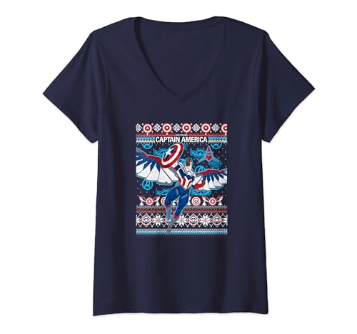 T-shirt Col V Captain America Sam Wilson Geek et Style Pull de Noël Marvel pour Homme