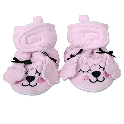 Cozy Fleece Baby Booties- Sherpa Baby Crib Booties Soft Soled Winter Shoes Unisex Fleece Booties Baby Boy, Baby Girl 0-6 Months (Perfect Pink Poodles)