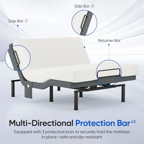 Image of Queen Adjustable Bed Frame with Adjustable Legs, Electric Bed Base Frame with Wireless Remote, 3 Retainer Bars, Zero Gravity & Anti-Snore