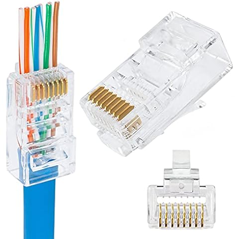50 Pack RJ45 Connector CAT5 CAT5E Pass Through 8P8C Ethernet Modular Plug UTP Network Ends Cover