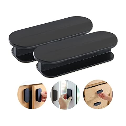 2pcs Balcony Door Handles, Self-Adhesive Door Handles, Cupboard Handles, Plastic Door Handles for Cabinets Drawer, Windows, Glass Door (Black) Cover