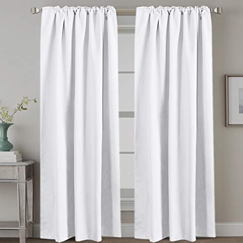 Image of H.VERSAILTEX White Curtains Thermal Insulated Window Treatment Panels Room Darkening Privacy Assured Drapes for Living Room Back Tab /Rod Pocket Bedroom Draperies, 52 x 84 Inch, 2 Panels