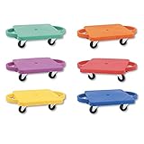 Champion Sports Scooter Board with Handles, Set of 6, Wide 12 x 12 Base - Multi-Colored, Fun Sports Scooters with Non-Marring Plastic Casters for Children - Premium Kids Outdoor Activities and Toys