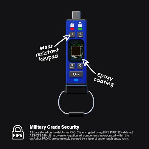 Image of iStorage datAshur PRO+C 256GB - Secure USB Type-C Memory Stick - FIPS 140-3 Level 3 Pending - PIN Protected - Type C-A Adapter Included.