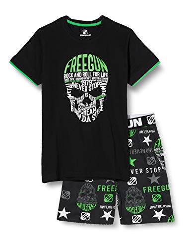 FREEGUN Boy's Eg.fgsku.psh.mz Pajama Set, Black/Print, 16 Y