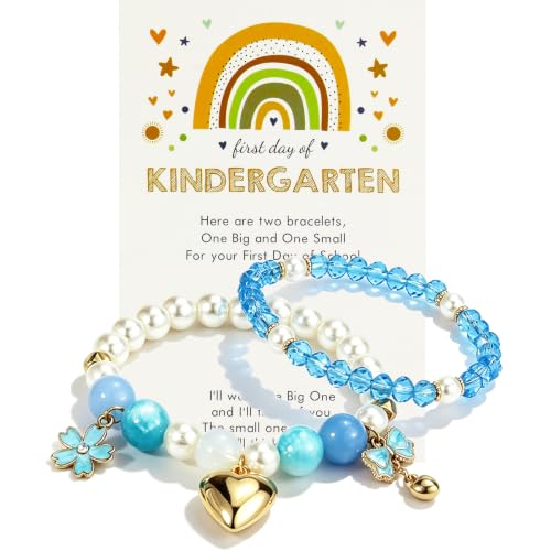Image of First Day of Kindergarten Bracelets,First Day of School Bracelets for Mom and Daughter,Back to School Bracelet Pre-K Matching Heart Wish Adjustable Bracelet